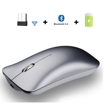 Новая металлическая беспроводная мышь Bluetooth 5.0 USB Перезаряжаемая мышь из алюминиевого сплава Bluetooth 5.0 + 3.0 + 2.4G бесшумная беспроводная мышь