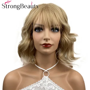 StrongBeauty Короткие волнистые парики Синтетические женщины Натуральная средняя длина Блондинка / Рыжие / Черные волосы Парик без шапки 6 цветов