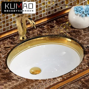 Золотая раковина в европейском стиле круглая керамическая раковина встроенный умывальник небольшой размер раковины для ванной комнаты
