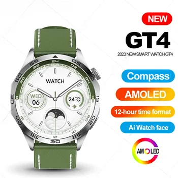 AMOLED Смарт-часы GT4 Мужчины Женщины NFC Компас Умные часы Сердечный ритм Bluetooth Вызов для Huawei Sport Watch GT4 12-часовой формат времени
