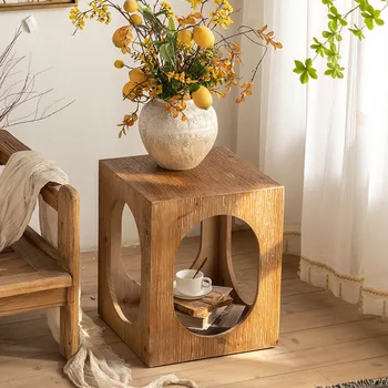 Ретро Массив дерева Маленький приставной столик Минималистичная гостиная Маленький чайный столик Wabi Одинокий уголок ветра Маленький квадратный стол