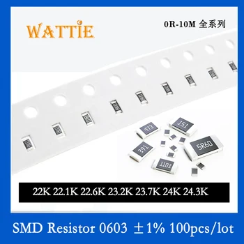 SMD резистор 0603 1% 22 К 22,1 К 22,6 К 23,2 К 23,7 К 24 К 24,3 К 100 шт./лот Чип-резисторы 1/10 Вт 1,6 мм * 0,8 мм