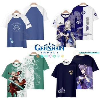 Genshin Impact Футболка с коротким рукавом Женские Мужские футболки с круглым вырезом Модная летняя футболка для детей и взрослых