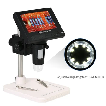 AD208S Электронный микроскоп 5X-1200X Цифровая микроскопическая камера для пайки Регулируемая лупа 1080P с 10 светодиодами