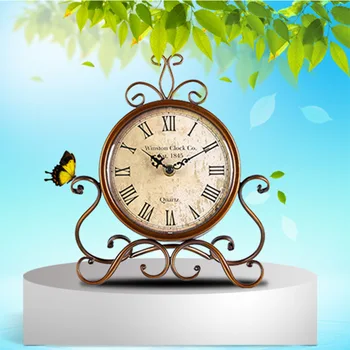 Винтаж европейский стиль стимпанк имитация меди железные сидячие часы спальня бесшумное украшение часы индивидуальное украшение часы