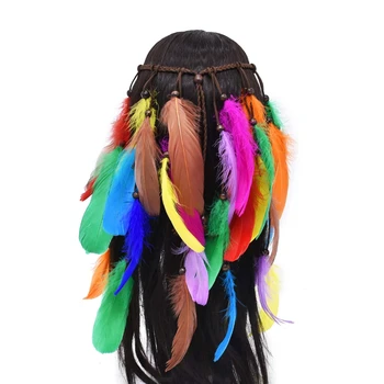 Этнический богемный пер красочная повязка на голову для женщин индийский павлин головной убор цыганская повязка для волос головной убор ручной работы аксессуары для волос