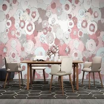 Custom 3D Mural Nordic Ручная роспись Абстрактный геометрический круг Розовые обои для стены Девушки Спальня Гостиная Теплый домашний декор