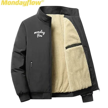Mondayflow Зимняя одежда для гольфа Мужская флисовая однотонная теплая стоячая куртка для гольфа утолщенная базовая куртка для гольфа мужская одежда для гольфа