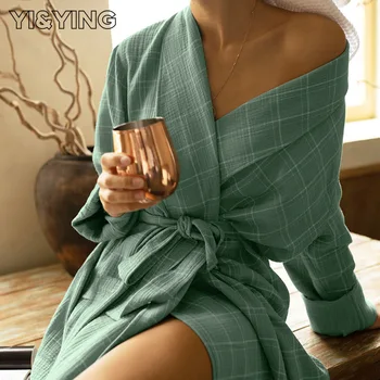 YI&YING] 2023 Новый европейский и американский халат, дышащая длинная повседневная одежда для сна из чистого хлопка, предметы интерьера, женская WAZC838