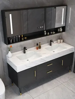 Бесшовное сращивание каменных панелей, керамическая встроенная раковина, интеллектуальный шкаф для ванной комнаты от пола до потолка, раковина в ванной комнате