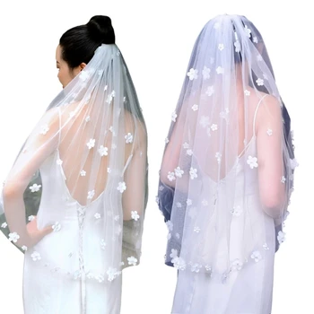 Тюль невесты с гребнем для девичника Тюль для свадьбы Однослойная свадебная фата с гребнем F0S4