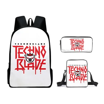 Классическая новинка Technoblade 3D-печать 3 шт./комплект Школьные сумки для школьников Рюкзак для ноутбука Наклонная сумка через плечо Пенал