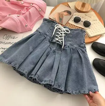 2023 Корейские дети девочки джинсовая юбка с оборками весна хлопок мода ребенок подросток юбка для девочек CROSS 3-14T одежда