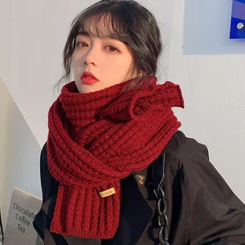 2023 новый мягкий восковой универсальный корейский вариант трикотажного шерстяного однотонного шарфа женский осенне-зимний студент толстая пара nec