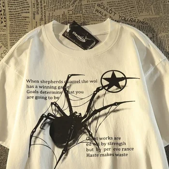  американская ретро уличная футболка на хэллоуин с графикой паука для мужчин и женщин свободная пара футболка с коротким рукавом топ Y2K Ropa Hombre