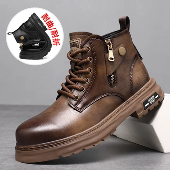 популярные мужские ботинки на молнии 2024 года Британские сапоги в стиле ретро панк для мужчин Удобная кожаная обувь Мужские брендовые модные рабочие ботинки Мужчины