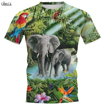 CLOOCL Мужская футболка с животными Слон Ванна Графический 3D-печатный топ с коротким рукавом Футболки Гавайский стиль Уличная мода Рубашки
