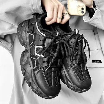  Винтажные массивные кроссовки Мужчины Корейская мода Дышащий На открытом воздухе Бег Удобная повседневная обувь Спортивная вулканизированная роскошная обувь