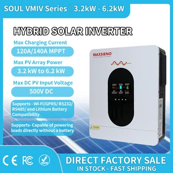 MAXSIENO 4,2 кВт 6,2 кВт Гибридный солнечный инвертор 48 В 24 В до 230 В переменного тока с Wi-Fi MPPT 140A 120A Зарядное устройство для солнечной системы