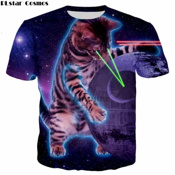 PLstar Cosmos Galaxy Cat 3D Футболка Мужская/женская Забавные футболки с принтом Laser cat Бренд Футболка Galaxy с коротким рукавом harajuku Homme