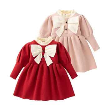 Детская одежда женское корейское трикотажное платье принцесса 2024 весна и осень новые детские детские меховые платья модное платье принцессы