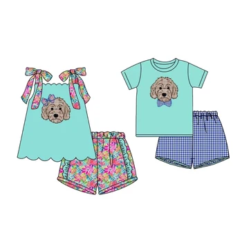 Новая детская одежда горячая распродажа одежда для мальчиков и девочек шорты с коротким рукавом серия костюм с принтом собаки