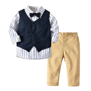 Корейская детская одежда 2023 Весна и осень Детский жилет Рубашка с длинными рукавами Crawler Одежда из трех частей Детская оптом
