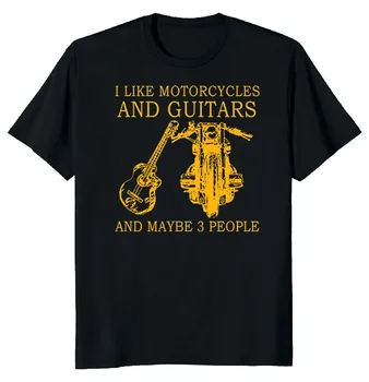 Мне нравятся мотоциклы и гитары Забавная хлопковая футболка с о-образным вырезом Мужская повседневная футболка с коротким рукавом Топы Harajuku Streetwear