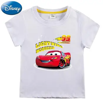Disney Cars Молния Маккуин Детская футболка Мультфильм Детское лето хлопок с короткими рукавами Футболка для мальчиков Милая одежда с принтом