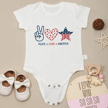 Peace Love America Baby Комбинезон Патриотизм Высококачественная хлопчатобумажная одежда для новорожденных для мальчика и девочки Американский стиль Популярная новая дропшиппинг