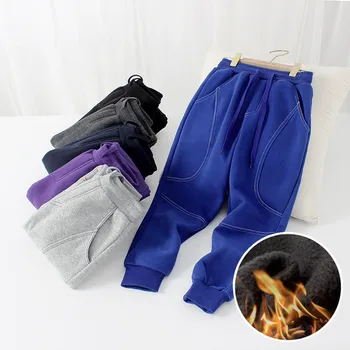Детская одежда Осень-зима Корейская версия Повседневные флисовые брюки для мальчиков Детские толстые теплые брюки для возраста 4-13T Спортивные штаны