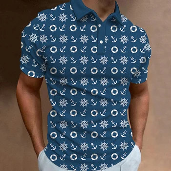 Модная мужская рубашка-поло с коротким рукавом якорь шаблон футболка 3D значок печатные рубашки-поло топы высокое качество футболки мужская одежда