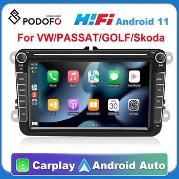 Podofo 2 Din Android 10 8+128 GPS Автомобильный мультимедийный плеер Авторадио Авторадио Для VW / Volkswagen / Golf / Polo / Passat / b7 / b6 / / leon / Skoda