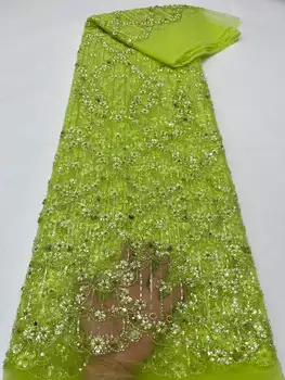 Роскошная нигерийская кружевная ткань для жениха 2023 Высокое качество Пайетки Вышивка бисером Африканская французская кружевная ткань из тюля для платья 5 ярдов