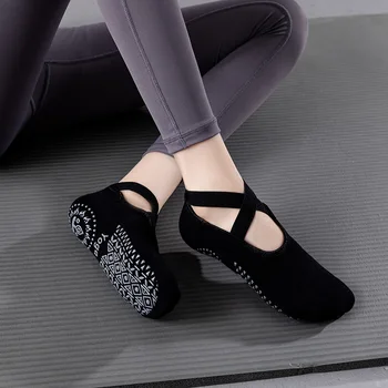 2022 Женские носки для йоги Балетные носки Ремешок Нескользящие спортивные впитывающие пот хлопковые носки для пилатеса Носки для танцев Calcetines De Yoga 1 пара