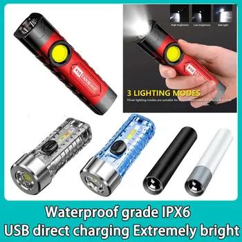 Портативный светодиодный фонарик Mini COB Рабочий фонарь USB 18650 Перезаряжаемый фонарик для кемпинга 18650 с зажимом 3 режима Мощный рыболовный фонарь