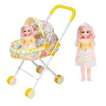 Коляска для куклы Реалистичная складная коляска для куклы Набор для кормления и ролевых игр Детская кукла Детская кроватка Аксессуары для кукол