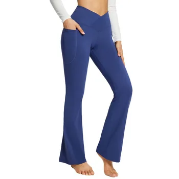 Женские леггинсы Высокая талия Эластичный ботинок Bootcut Yoga Workout Causal Модные брюки с карманами