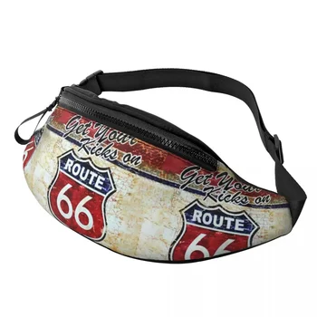 персонализированный винтажный Route 66 Fanny Pack для женщин Модная американская дорога через плечо Поясная сумка Велоспорт Кемпинг Телефон Деньги Мешочек