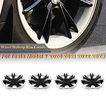 4 шт./компл. 19-дюймовый колпак колеса колпаки обода крышка обода для Tesla Model Y 2020 2021 2022 2023 Спортивный стиль Черно-белые колпачки ступиц