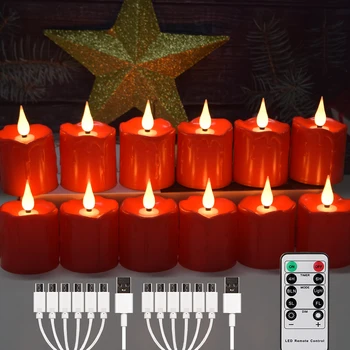Светодиодные перезаряжаемые свечи USB Время зарядки Дистанционный мерцающий вотивный свеча Рождество Хэллоуин Домашние декоративные свечи Красный