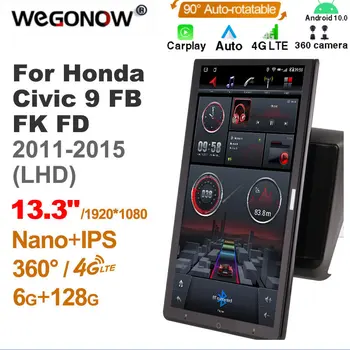 13.3-дюймовый Ownice 1Din Android10.0 Автомагнитола 360 Панорама для Honda Civic 9 FB FK FD 2011-2015 Авто Аудио SPDIF 4G LTE NO DVD
