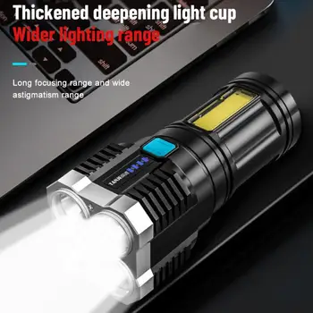 High Power 4 светодиодный фонарик USB Перезаряжаемый на открытом воздухе Мини Портативный фонарик Подсветка Тактическое освещение COB Светодиодные фонарики