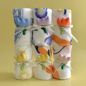 коралловое бархатное полотенце 30 * 35 см тюльпан цветок лицо полотенце для стирки супер впитывающее полотенце для рук подарок на день рождения