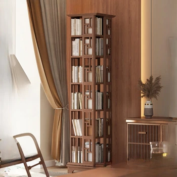 Поворотная книжная полка на 360 градусов, настольное хранилище для книг, домашняя гостиная, полка для творчества из массива дерева