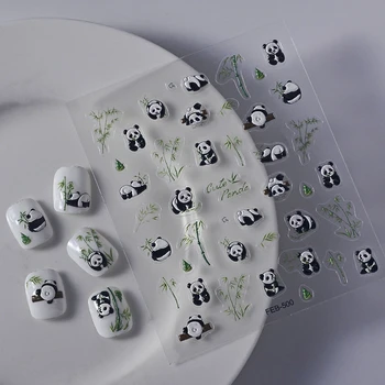 Прекрасная панда Зеленый бамбук Мультфильм 5D рельефы с тиснением Самоклеящиеся украшения для ногтей Наклейки Милый маникюр Наклейки оптом