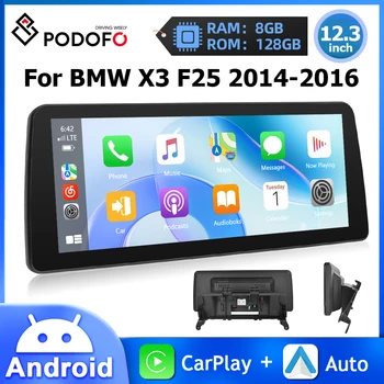 Podofo 12.3'' 2Din Автомагнитола для BMW X3 F25 2014-2016 Мультимедийный плеер 8+128G Carplay Android Auto WIFI 4G 8Core Автозвук