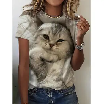 летняя футболка женская 3D-печать милая кошка модная футболка 2022 Новая футболка Harajuku Animal Одежда с коротким рукавом Одежда оверсайз Camiseta