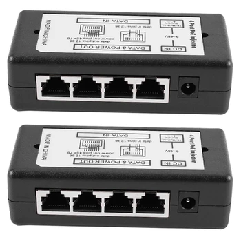 2X 4-портовый инжектор Poe Адаптер питания Poe Контакт источника питания Ethernet 4,5 (+) / 7,8 (-) Вход Dc12V-DC48V для IP-камеры