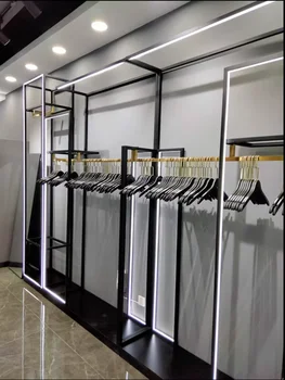  Со светлым светом подвесная стойка для мужской и женской одежды Island Frame Display Rack